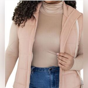 Pink Lily Cozy Cotton Quilted Vest  Apricot Tan XL